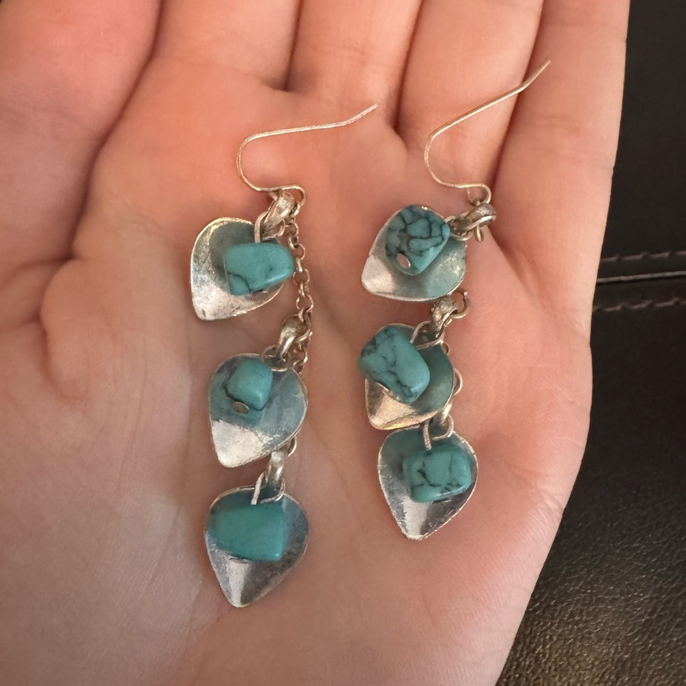 Turquoise Heart Dangle Earrings